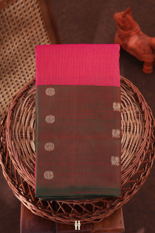 Kanchipuram Silk Saree In Rani Pink With Stripes Design