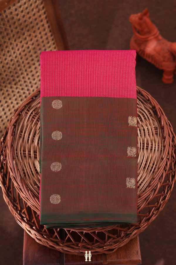 Kanchipuram Silk Saree In Rani Pink With Stripes Design
