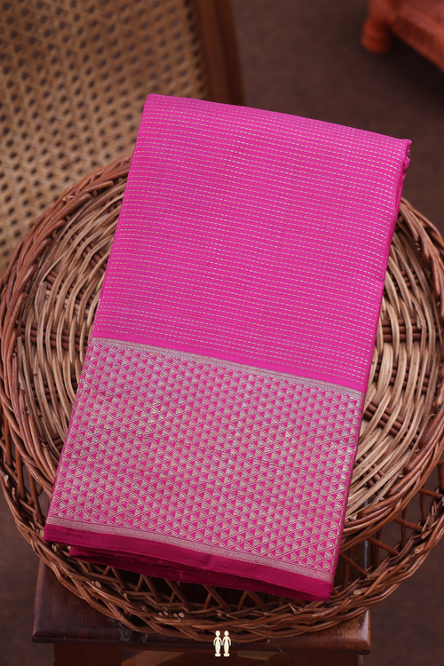 Kanchipuram Silk Saree In Rani Pink With Stripes Design