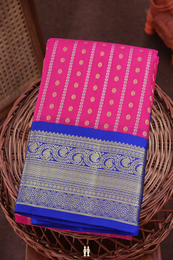 Kanchipuram Silk Saree In Rani Pink With Stripes Design