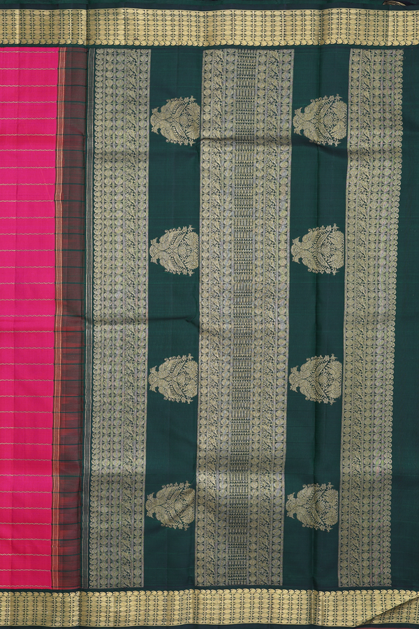 Kanchipuram Silk Saree In Rani Pink With Stripes Design