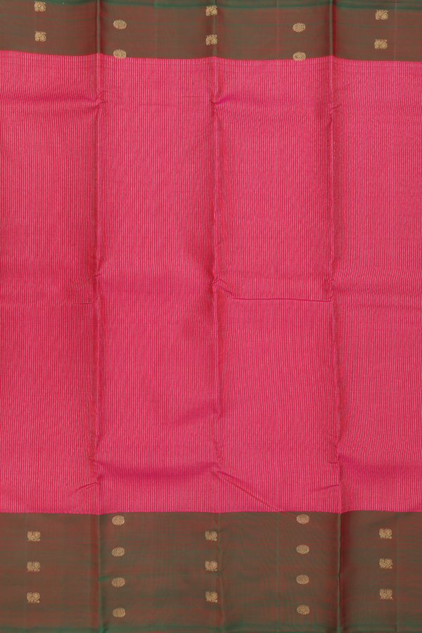 Kanchipuram Silk Saree In Rani Pink With Stripes Design
