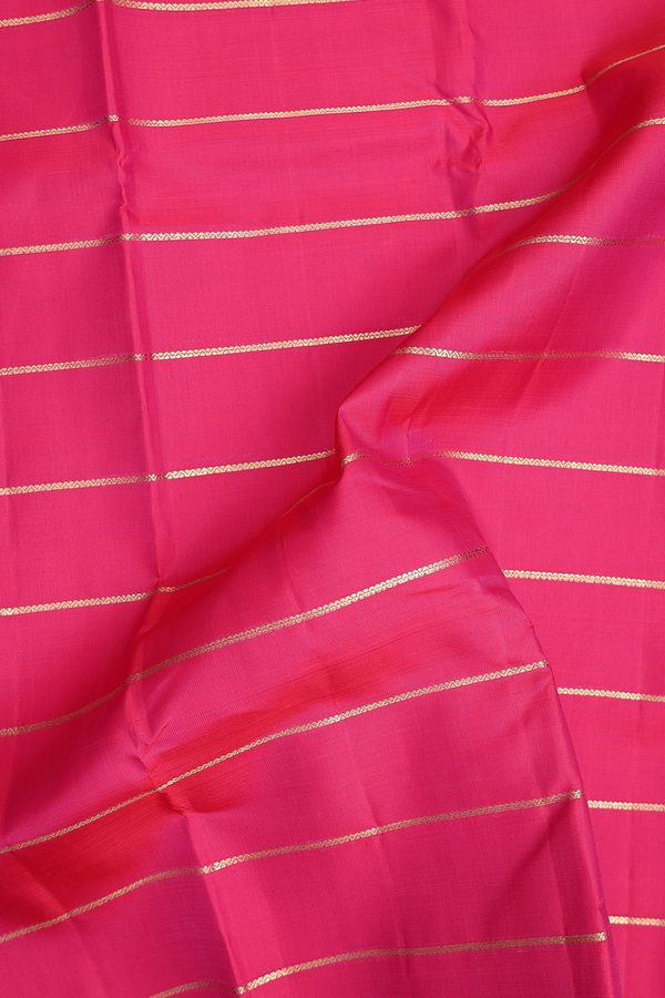Kanchipuram Silk Saree In Rani Pink With Stripes Design