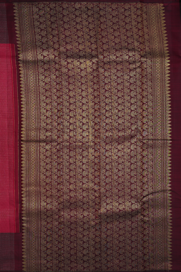 Kanchipuram Silk Saree In Rani Pink With Stripes Design