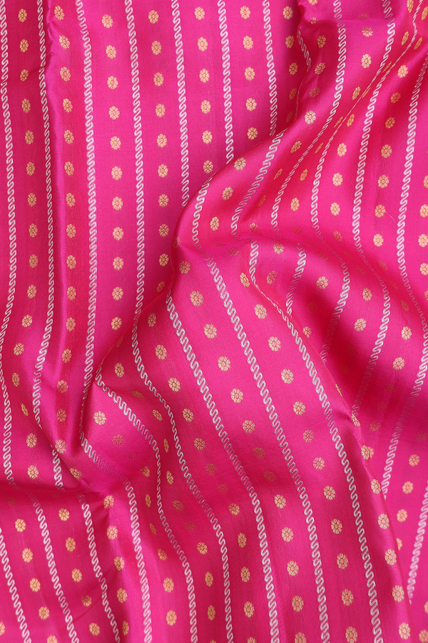Kanchipuram Silk Saree In Rani Pink With Stripes Design