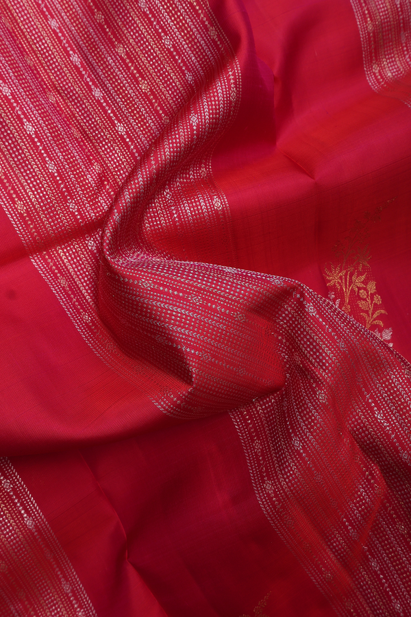 Kanchipuram Silk Saree In Rani Pink With Stripes Design
