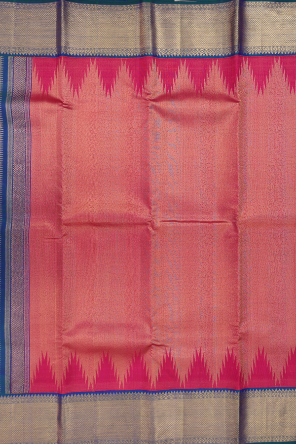 Kanchipuram Silk Saree In Rani Pink With Temple Design