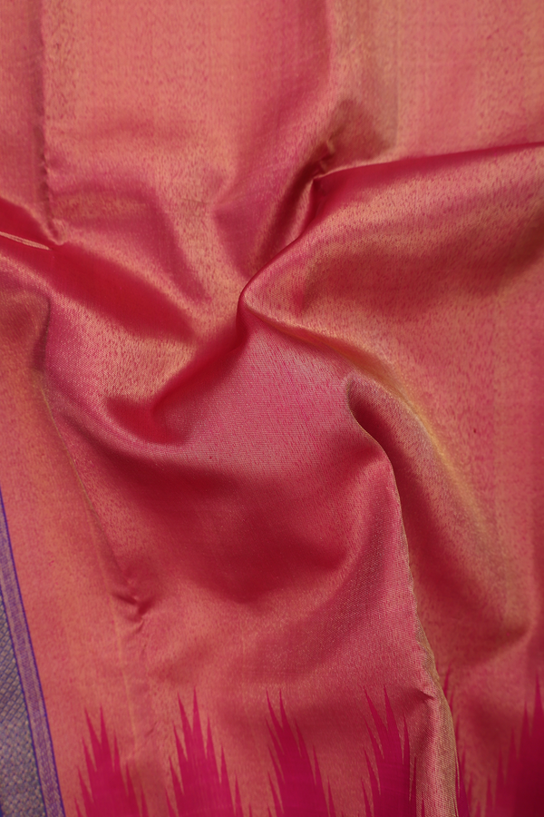 Kanchipuram Silk Saree In Rani Pink With Temple Design