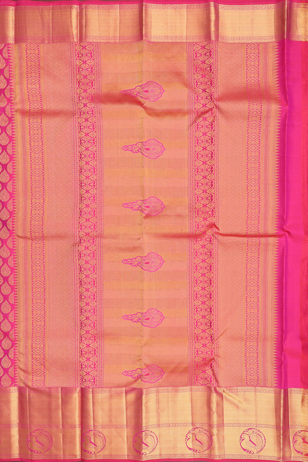 Kanchipuram Silk Saree In Rani Pink With Thilagam Buttas