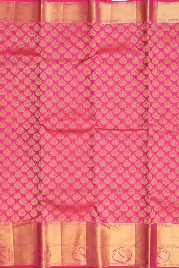 Kanchipuram Silk Saree In Rani Pink With Thilagam Buttas