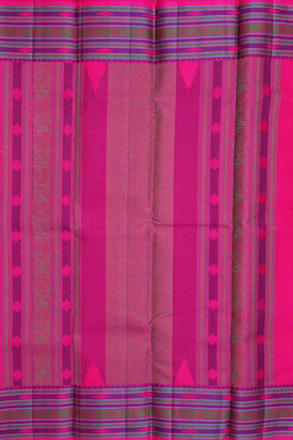 Kanchipuram Silk Saree In Rani Pink With Threadwork Border