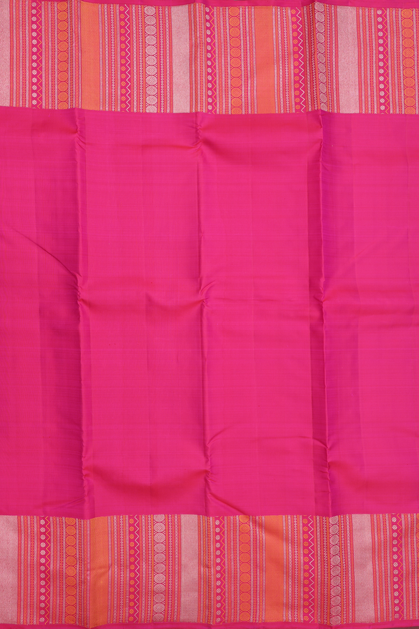 Kanchipuram Silk Saree In Rani Pink With Threadwork Border