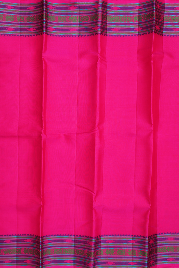 Kanchipuram Silk Saree In Rani Pink With Threadwork Border