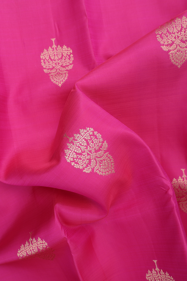 Kanchipuram Silk Saree In Rani Pink With Tree Buttas