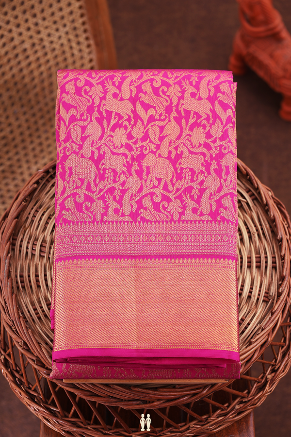 Kanchipuram Silk Saree In Rani Pink With Vanasingaram Design
