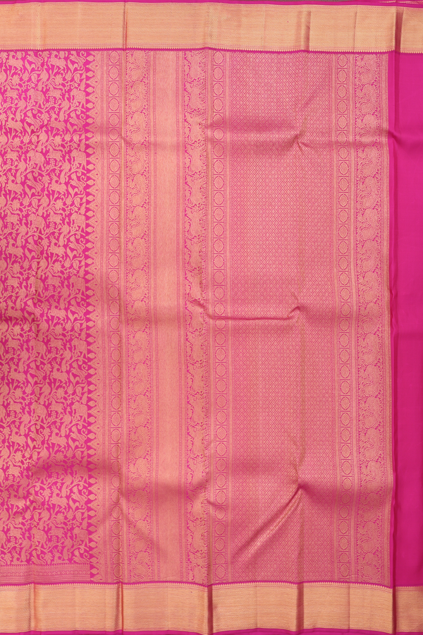 Kanchipuram Silk Saree In Rani Pink With Vanasingaram Design