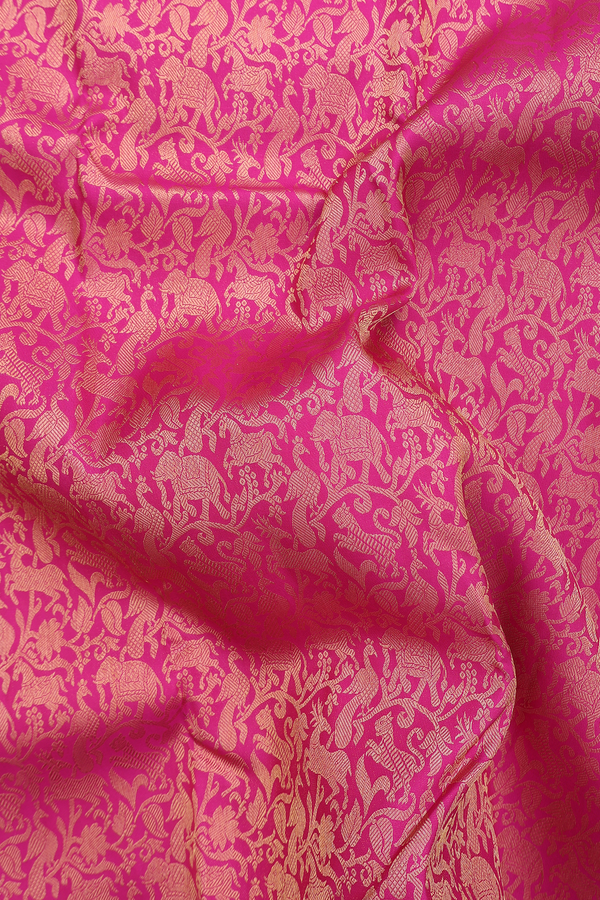 Kanchipuram Silk Saree In Rani Pink With Vanasingaram Design