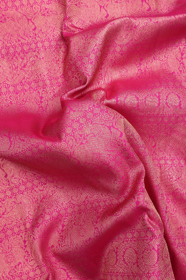 Kanchipuram Silk Saree In Rani Pink With Yali Design