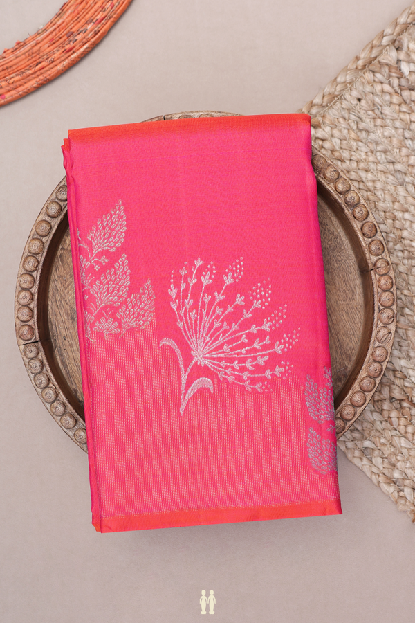 Kanchipuram Silk Saree In Rani Pink With Zari Buttas