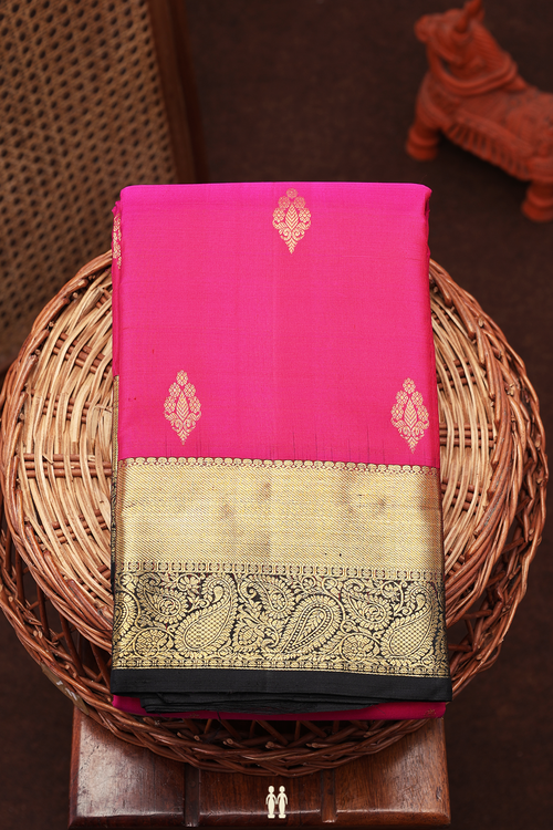 Kanchipuram Silk Saree In Rani Pink With Zari Buttas