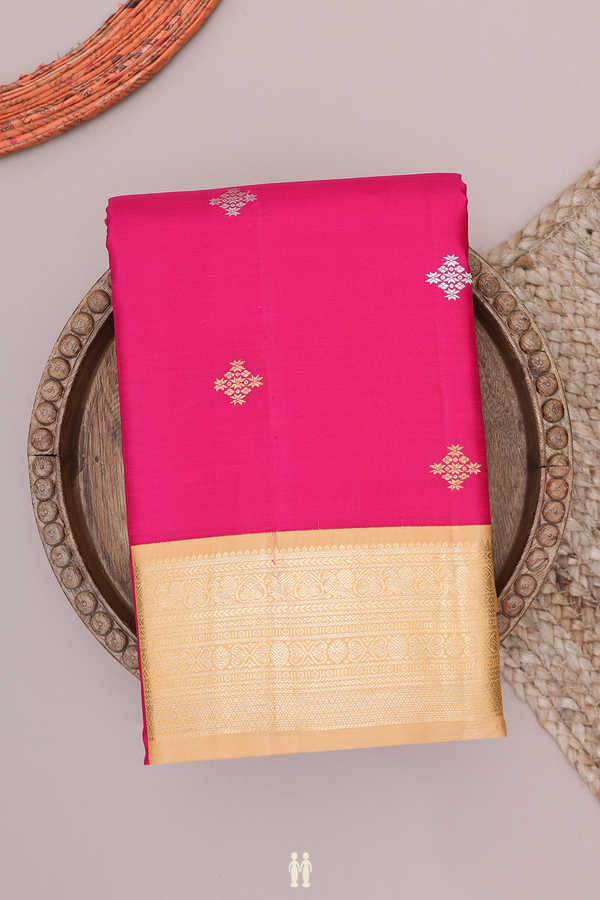 Kanchipuram Silk Saree In Rani Pink With Zari Buttas