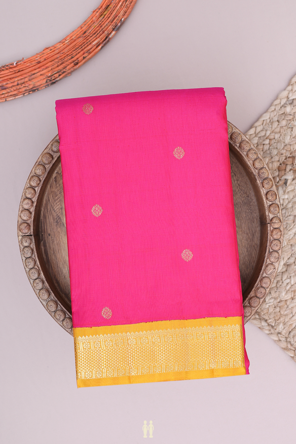 Kanchipuram Silk Saree In Rani Pink With Zari Buttas