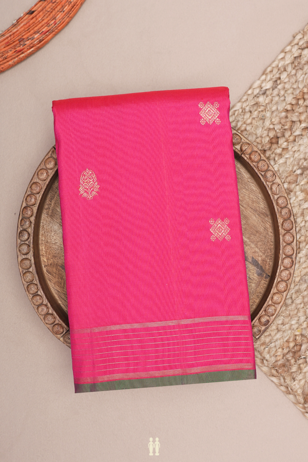 Kanchipuram Silk Saree In Rani Pink With Zari Buttas