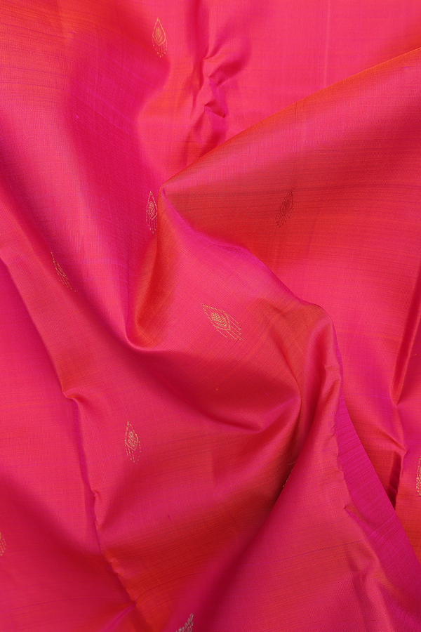 Kanchipuram Silk Saree In Rani Pink With Zari Buttas