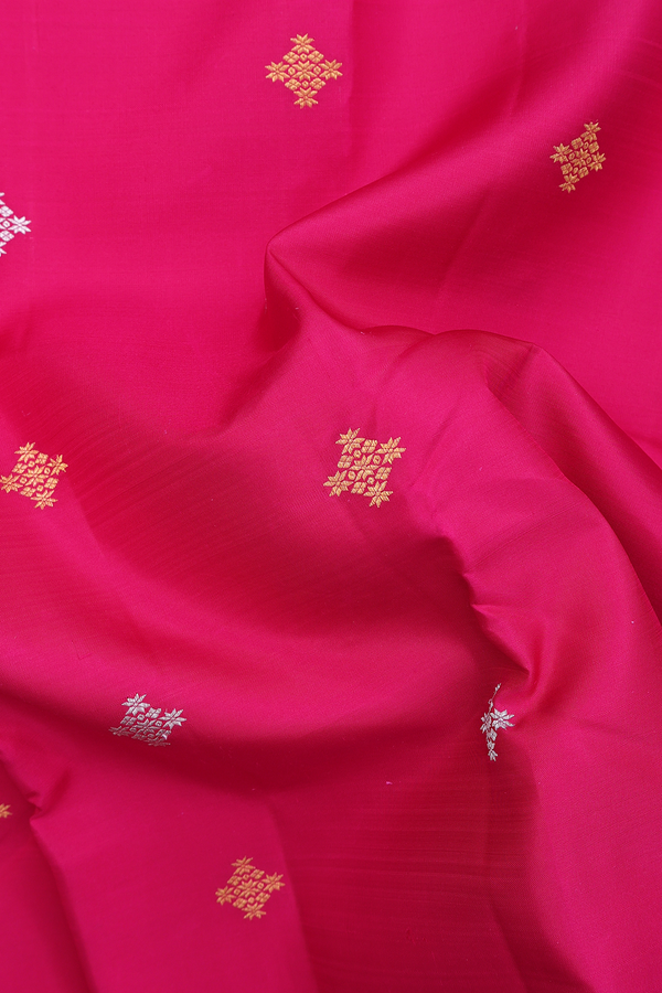 Kanchipuram Silk Saree In Rani Pink With Zari Buttas