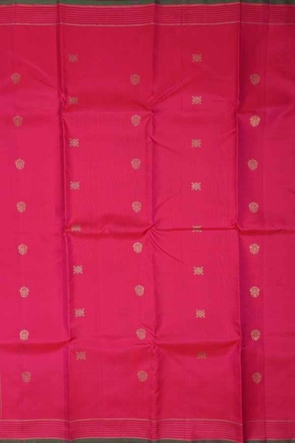 Kanchipuram Silk Saree In Rani Pink With Zari Buttas