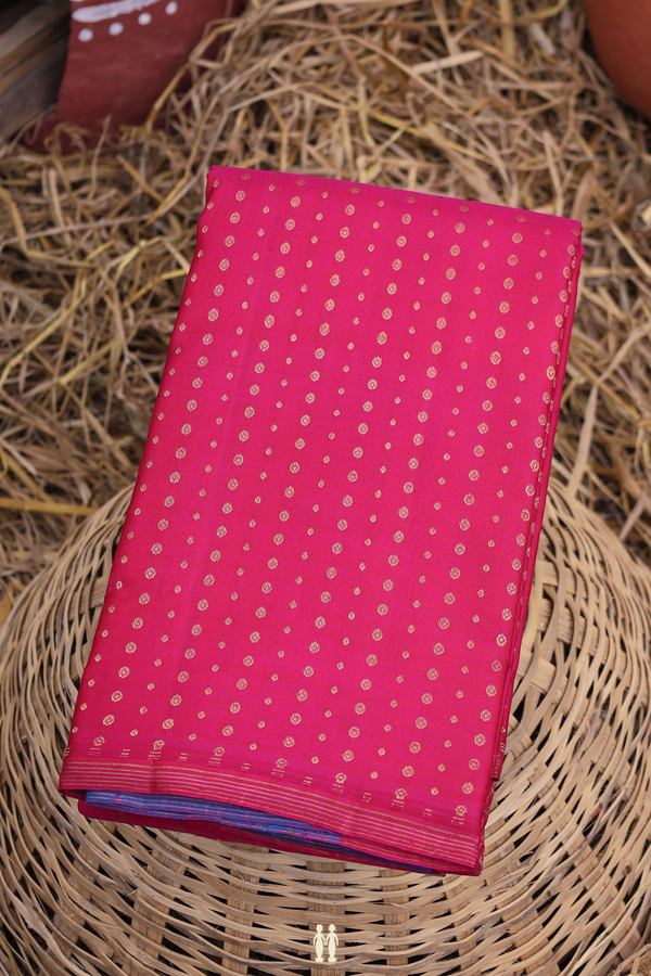 Kanchipuram Silk Saree In Rani Pink With Zari Buttis