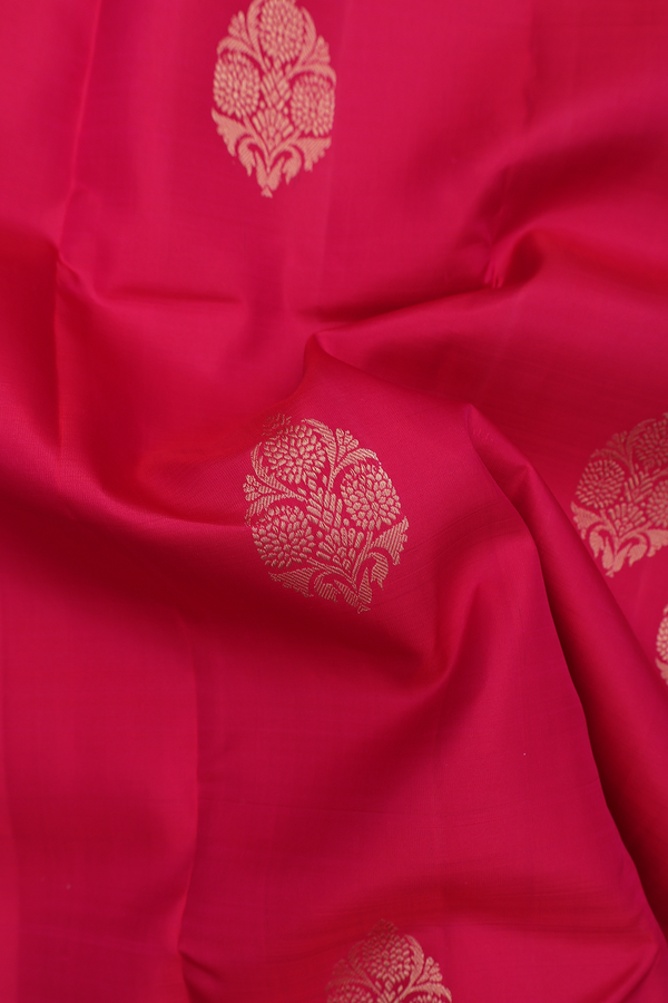 Kanchipuram Silk Saree In Rani Pink With Zari Motifs