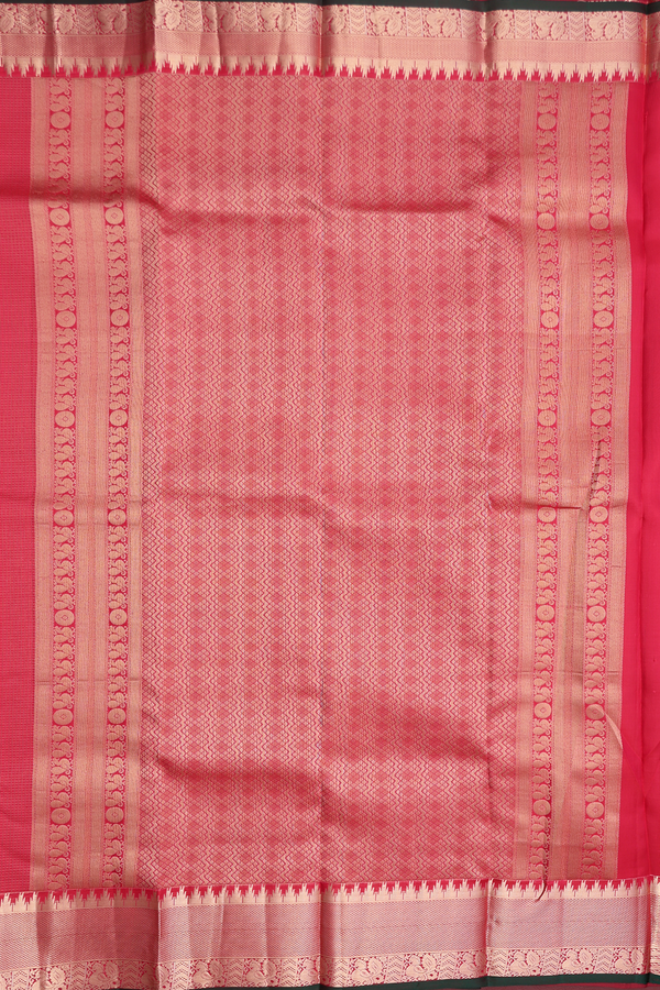 Kanchipuram Silk Saree In Red Along Checks With Buttas