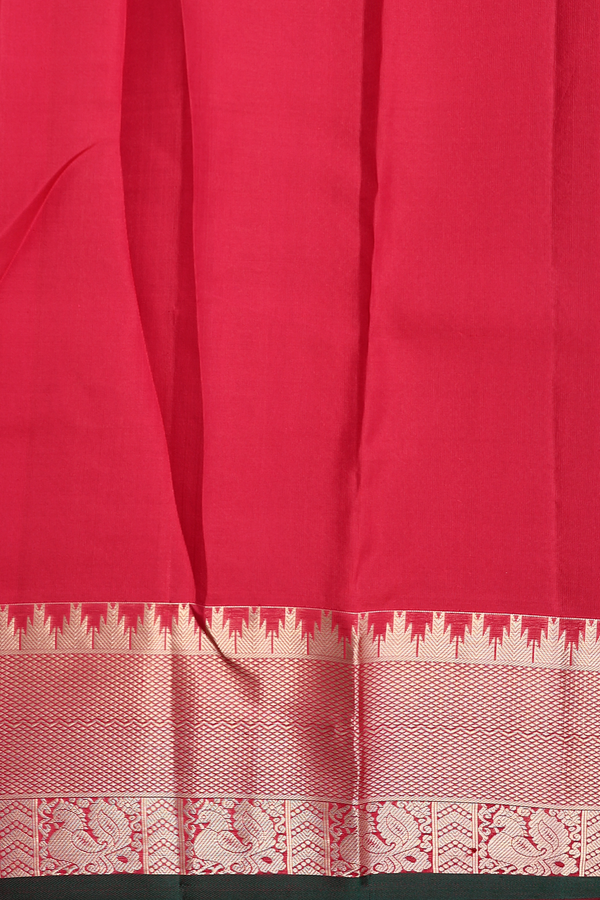 Kanchipuram Silk Saree In Red Along Checks With Buttas