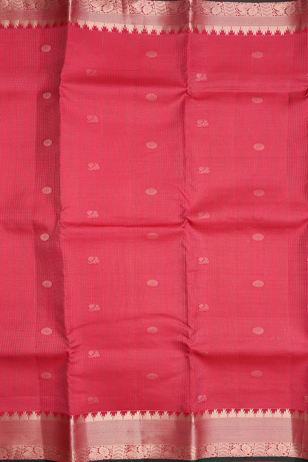 Kanchipuram Silk Saree In Red Along Checks With Buttas