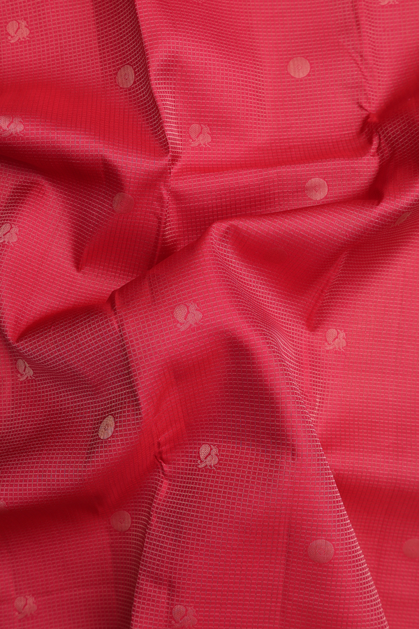Kanchipuram Silk Saree In Red Along Checks With Buttas