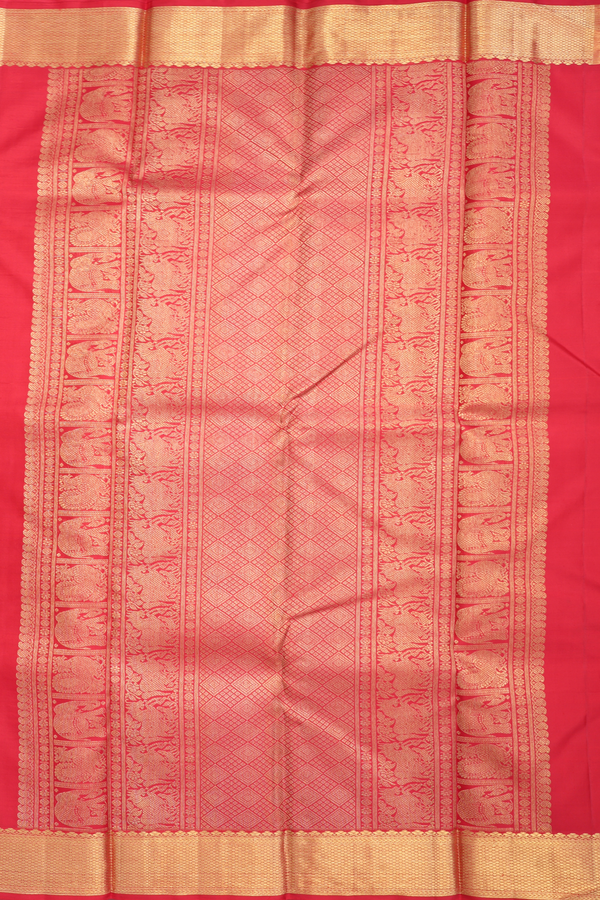 Kanchipuram Silk Saree In Red Along Checks With Buttas