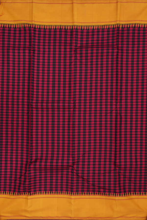 Kanchipuram Silk Saree In Red And Black With Checks Design