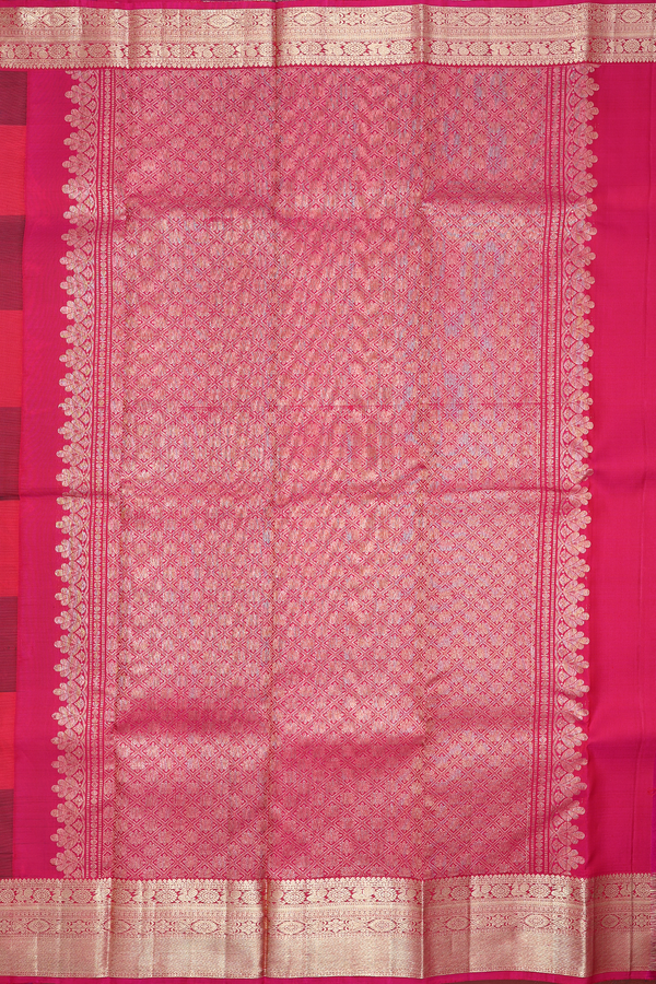 Kanchipuram Silk Saree In Red And Green With Checks Design