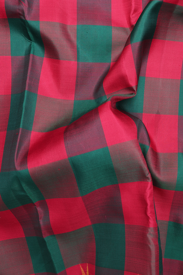 Kanchipuram Silk Saree In Red And Green With Checks Design