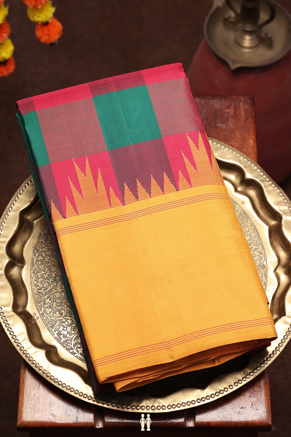 Kanchipuram Silk Saree In Red And Green With Checks Design
