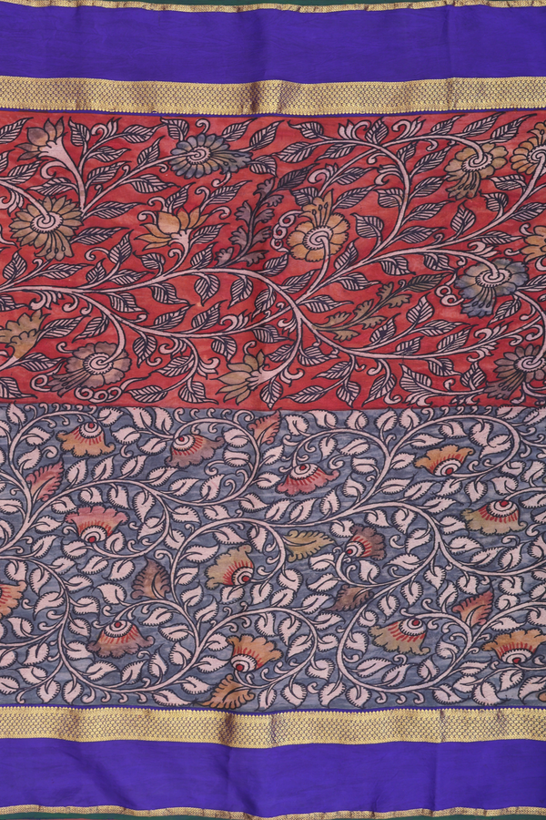 Kanchipuram Silk Saree In Red And Grey With Half And Half