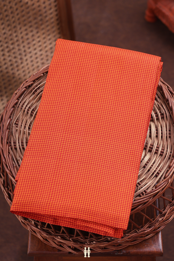 Kanchipuram Silk Saree In Red And Orange With Checks Design