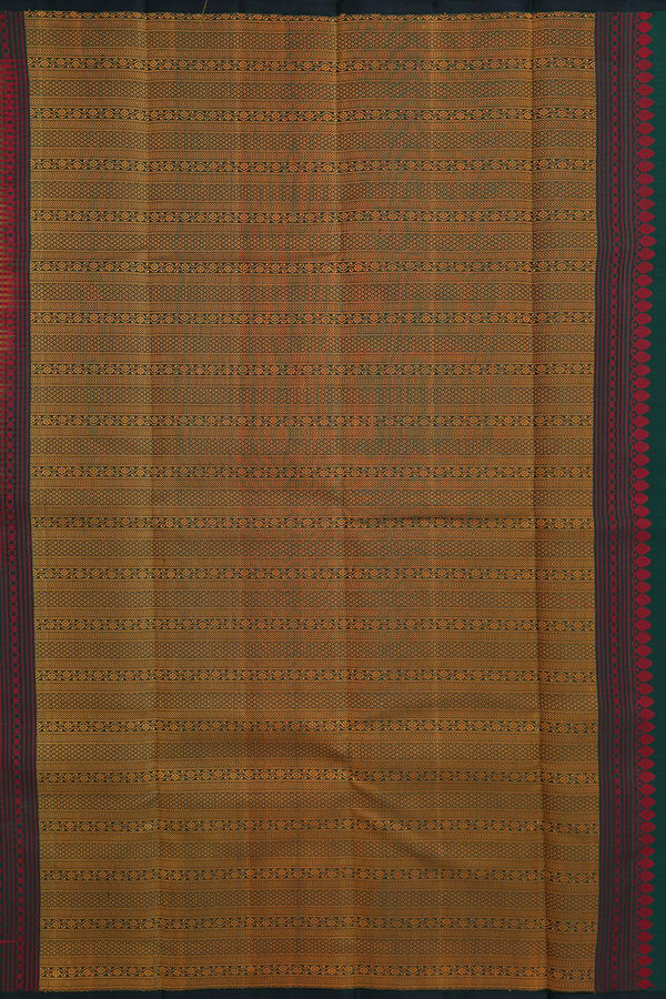 Kanchipuram Silk Saree In Red And Orange With Checks Design