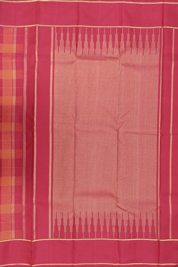 Kanchipuram Silk Saree In Red And Orange With Checks Design