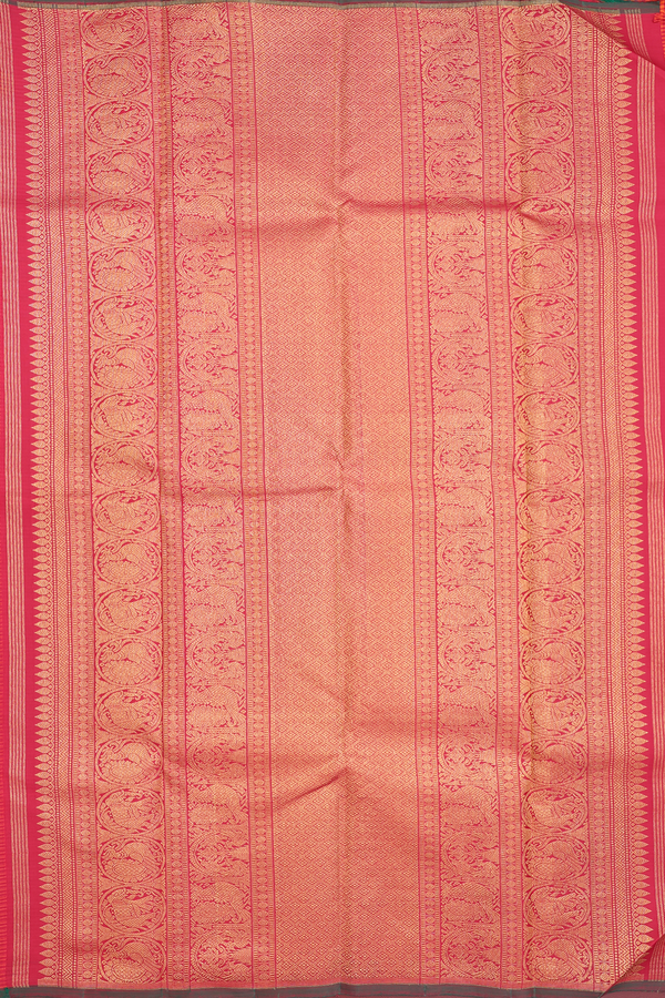 Kanchipuram Silk Saree Red And Orange Along Checks With Buttas