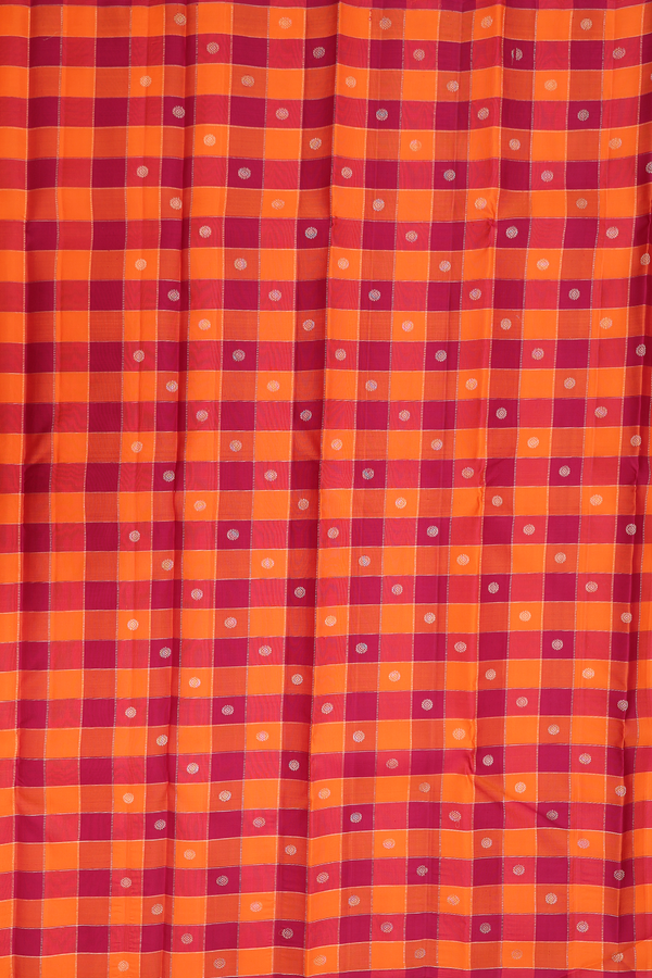Kanchipuram Silk Saree In Red And Orange With Checks Design