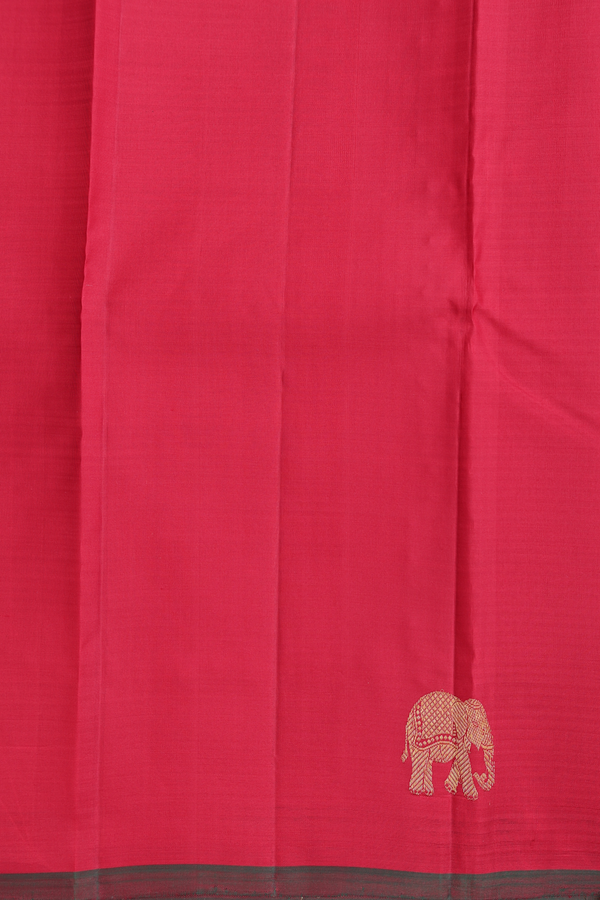Kanchipuram Silk Saree Red And Orange Along Checks With Buttas