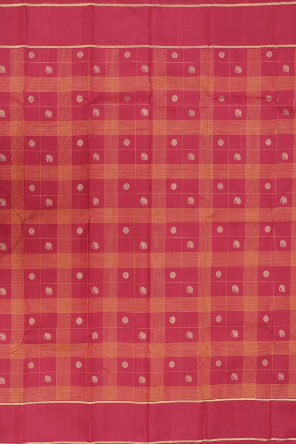 Kanchipuram Silk Saree In Red And Orange With Checks Design