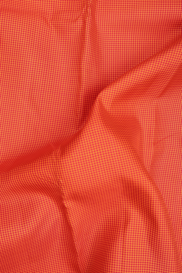Kanchipuram Silk Saree In Red And Orange With Checks Design